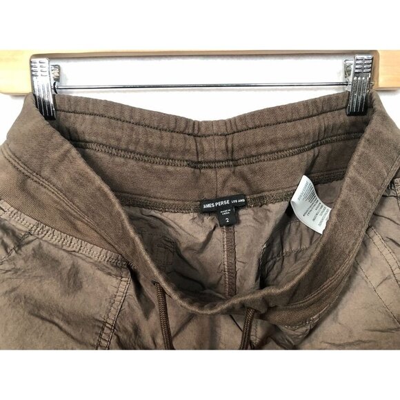 James Perse Mixed Media Pants WPR1835 Taupe Brown Drawstring Joggers Women's 2 - Picture 7 of 11
